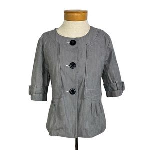 Black and White Striped Short Sleeve Swing Jacket Med